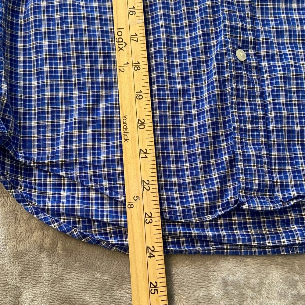 Ralph Lauren Shirt Boys‎ M 10-12 Blue Plaid Natural Stretch Button Down Logo